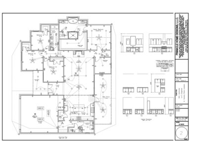 Electrical plan and cabinet elevations for Lot 5 Kingswood showing lighting and outlet locations.